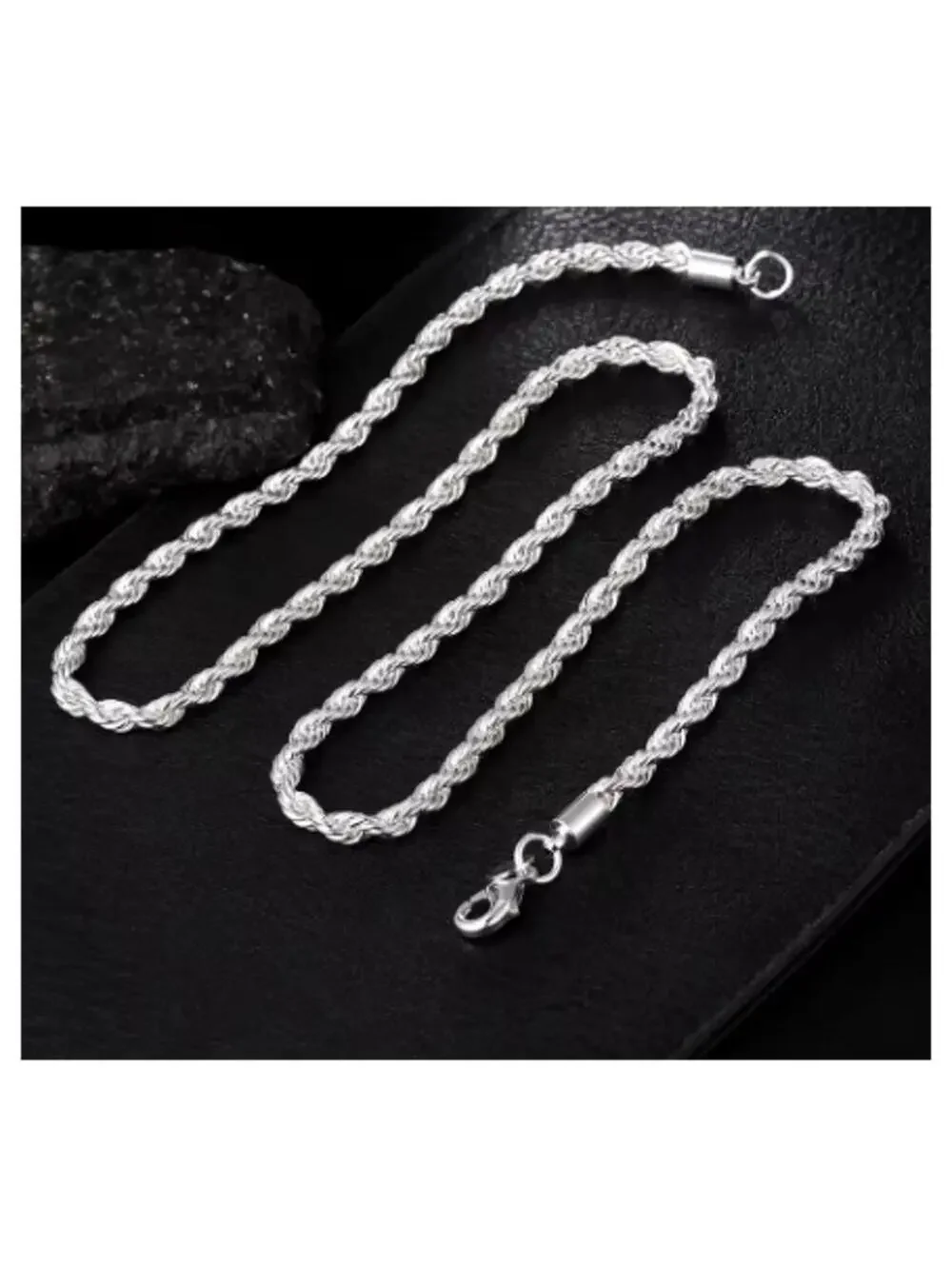 Rope chain - Necklace -  silver - 4mm / 22